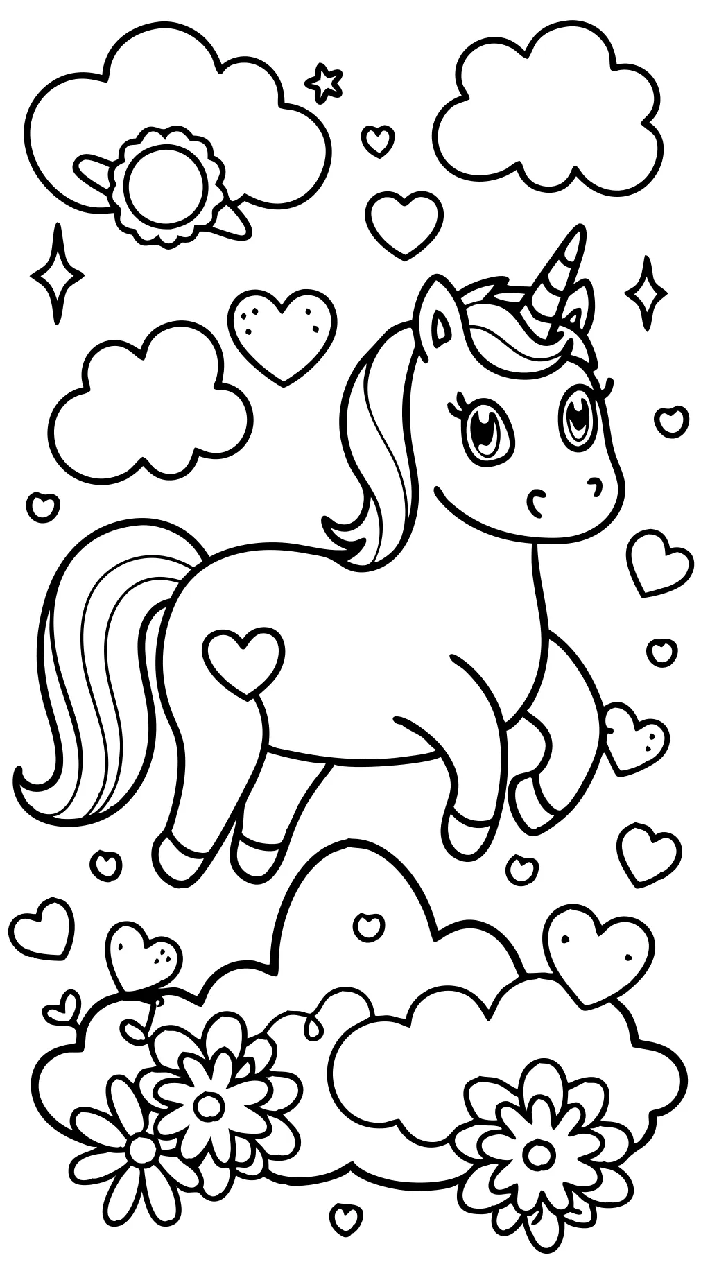 Unicornio de San Valentín para colorear